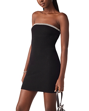 Ba&sh Ba & Sh Dressing Gown Diana Strapless Embellished Ribbed Knit Mini Dress In Black