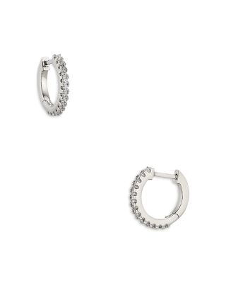 Pav&eacute; Front Huggie Hoop Earrings in 18K Gold Plated or Rhodium Plated 