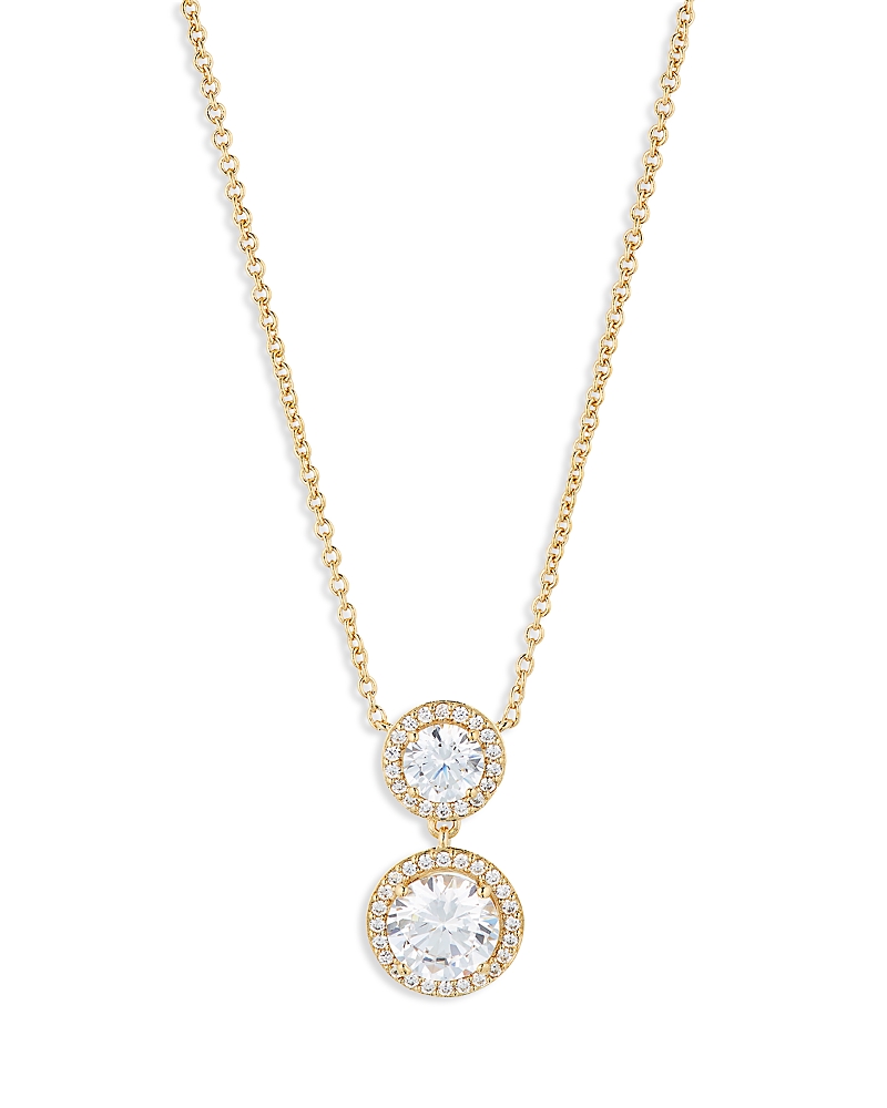 NADRI ROUND HALO DROP NECKLACE IN 18K GOLD PLATED OR RHODIUM PLATED, 16