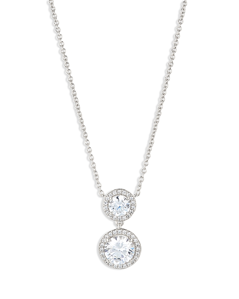 NADRI ROUND HALO DROP NECKLACE IN 18K GOLD PLATED OR RHODIUM PLATED, 16