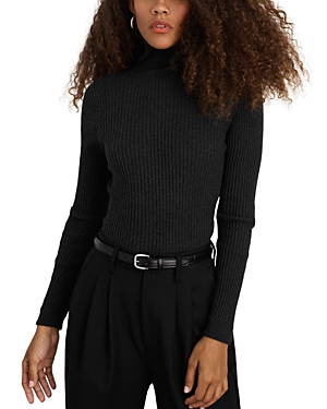 Shop Alex Mill Cristy Cotton Cashmere Ribbed Turtleneck In Charcoal