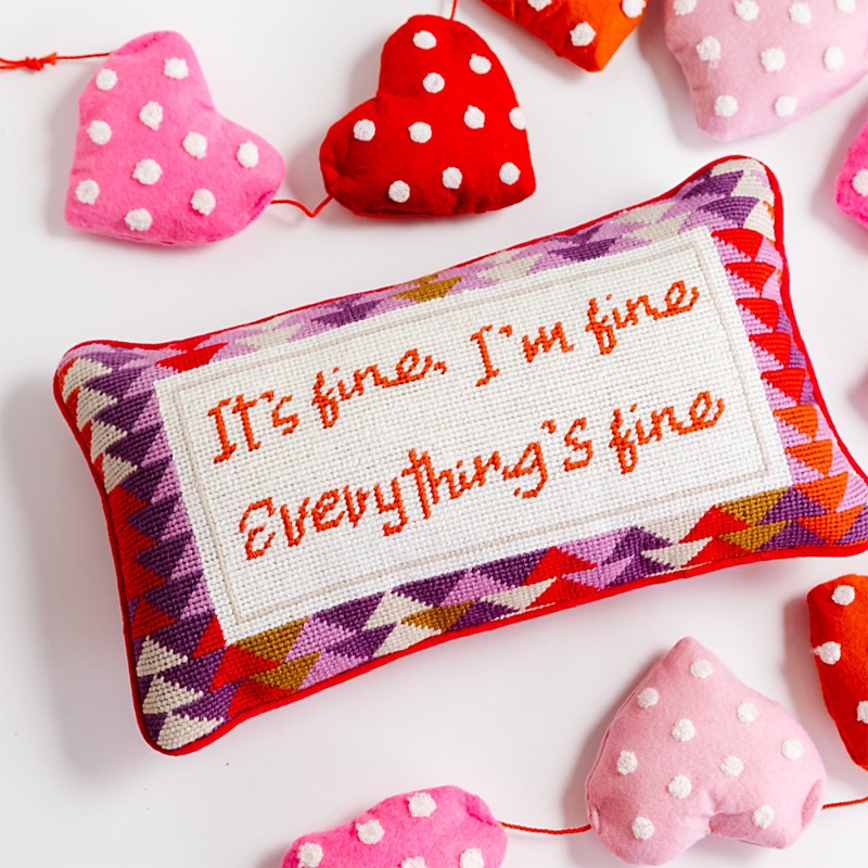 Furbish Studio Everything's Fine Needlepoint Decorative Pillow In Red