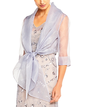 Adrianna Papell Organza Tie Front Wrap Jacket In Silver