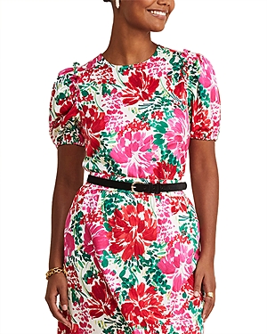 Vineyard Vines Brush Floral Print Puff Sleeve Top In Brush Floral