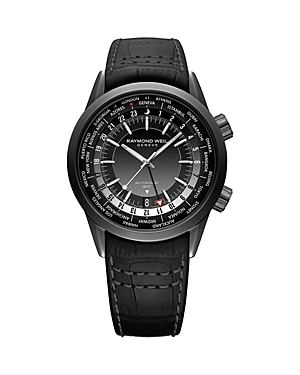 Shop Raymond Weil Freelancer Gmt Worldtimer Watch, 41mm In Black