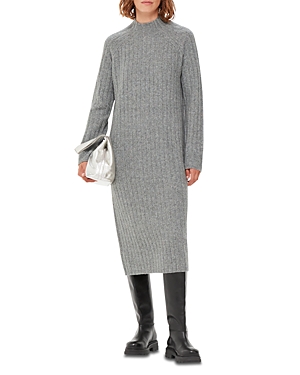 Whistles Ribbed Knit Midi Sweater Dress In Gray