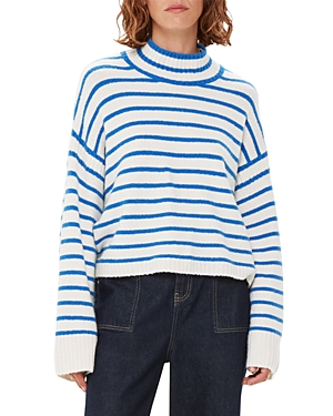 Shop Whistles Stripe Rib Detail Funnel Knit Sweater In Blue/multi