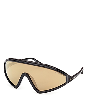 Shop Tom Ford Shield Acetate Sunglasses In Black/brown Mirrored Solid