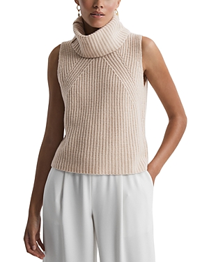 Reiss Neutral Wool-cashmere Sleeveless Removable Roll Neck Vest In Neutral