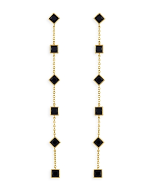 Shop Ettika Geometric Linear Drop Earrings In 18k Gold Plated In Black/gold