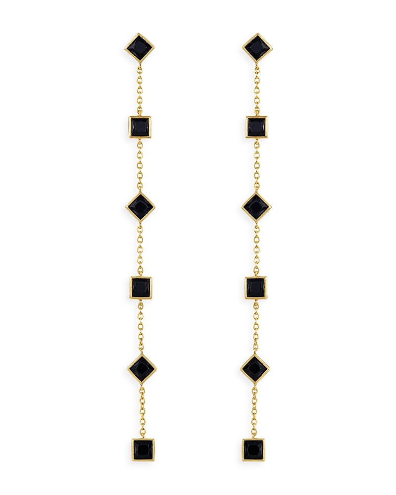 Ettika Geometric Linear 18k Gold Plated Earrings In Black/gold