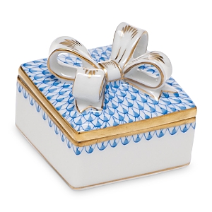 Herend Porcelain Box With Bow In Blue