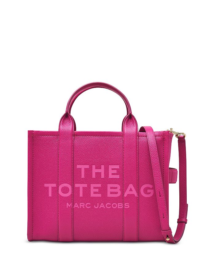 Marc Jacobs The Leather Medium Tote Bag In Lipstick Pink/gold