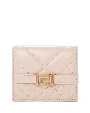 Versace Greca Goddess Quilted Leather Bifold Wallet In Pink