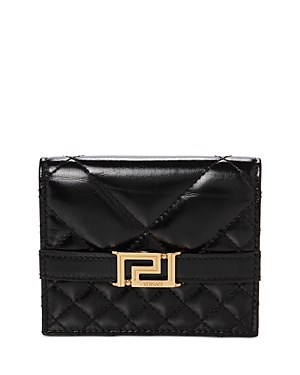Versace Greca Goddess Quilted Leather Bifold Wallet In Black/ Gold