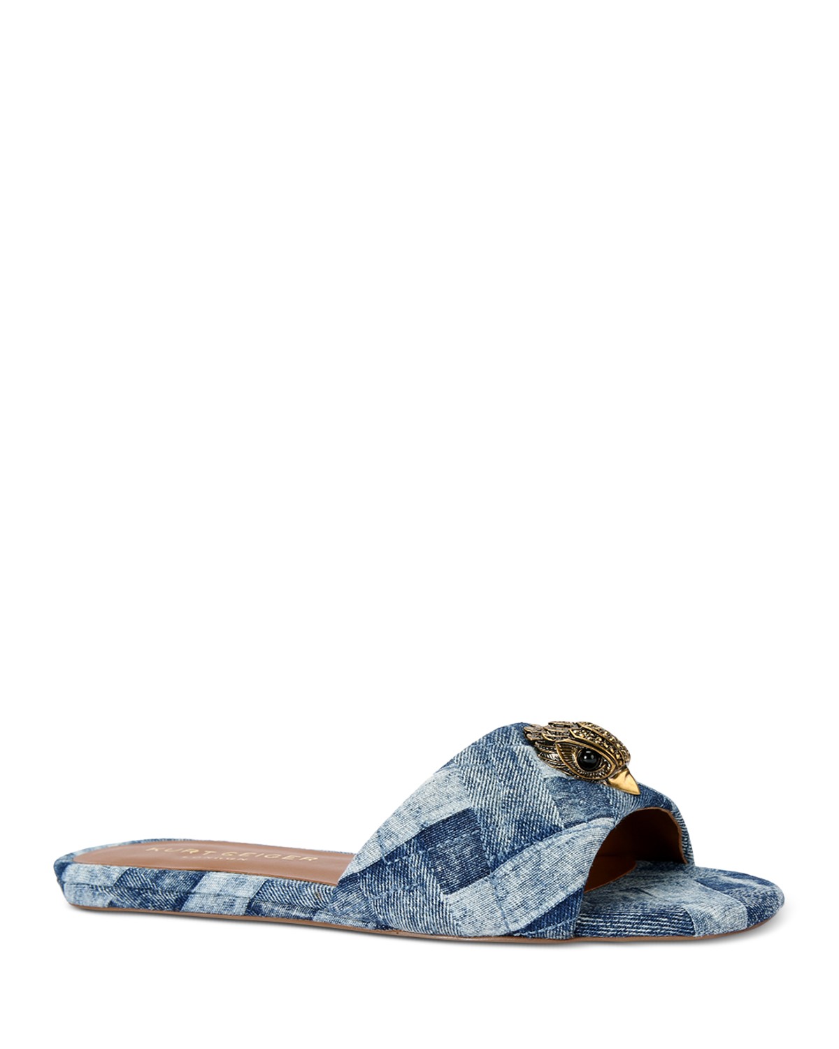 Kensington Square Toe Crystal Eagle Head Blue Slide Sandals