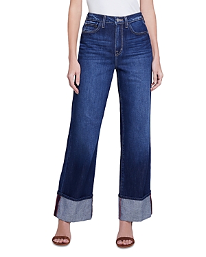 Shop L Agence L'agence Miley High Rise Cuffed Wide Leg Jeans In Denmark
