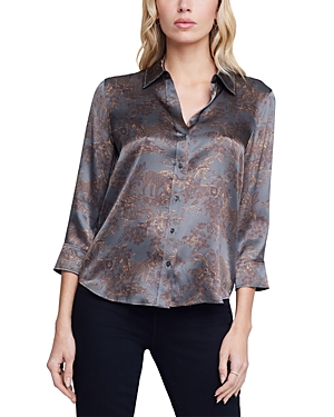 Shop L Agence L'agence Dani Silk Charmeuse Blouse In Charcoal Multi