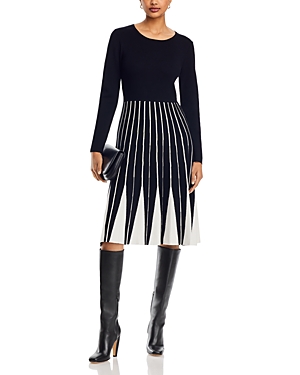 T Tahari Contrast Skirt Knit Dress In Black/white