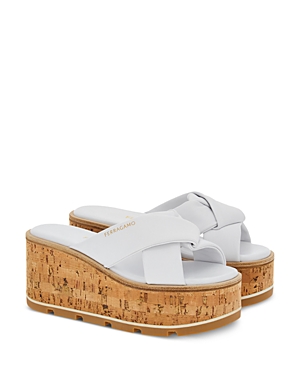 Shop Ferragamo Women's Engracia Platform Slide Sandals In Optic White