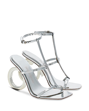 Shop Ferragamo Women's Elina Gancini Heel Sandals In Silver