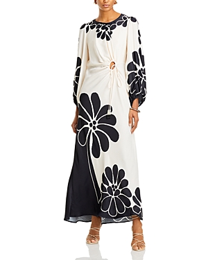 Farm Rio Palermo Floral Cut Out Maxi Dress In Palermo Black/off White