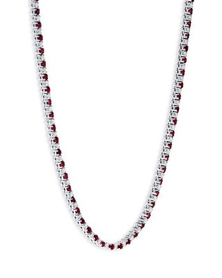 Gemstone & Diamond Tennis Necklace in 14K White Gold, 17"