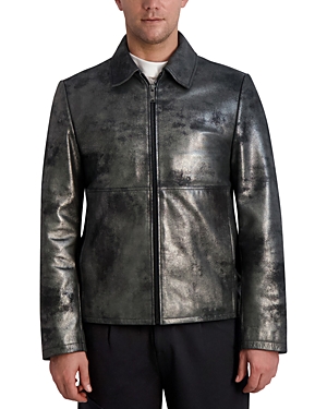 Karl Lagerfeld Paris White Label Karl Lagerfeld Paris Slim Fit Metallic Leather Jacket In Black Graphic