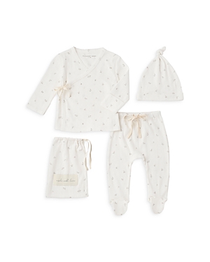 Elegant Baby Girls' Floral Print Wrap Top, Footed Pants & Hat Gift Set - Baby In White