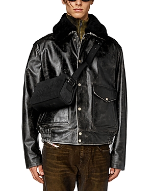 Shop Diesel L-muds Leather Jacket In Deep Black