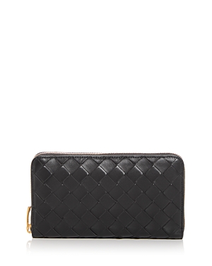 Bottega Veneta Zip Around Leather Wallet In Black
