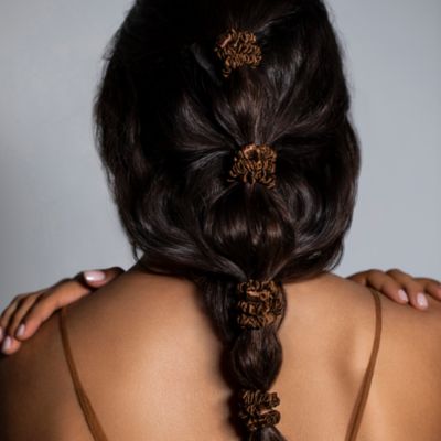 Pure Silk Back to Basics Skinny Scrunchies in Dark Brown, Set of 4