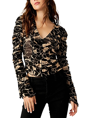 Free People Through The Meadow Ruched Mesh Top In Black Combo