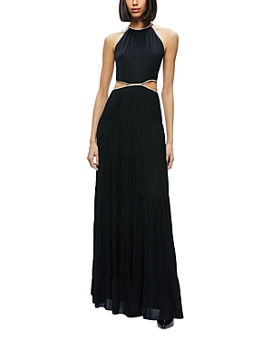 Shop Alice And Olivia Myrtice Embellished Cutout Gown In Black