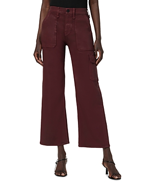 Rosie High Rise Ankle Wide Leg Cargo Jeans in Coated Bordeaux