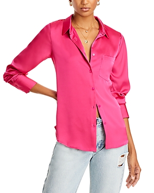 Aqua Satin Button Front Blouse - 100% Exclusive In Wild Berry