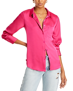 AQUA SATIN BUTTON FRONT BLOUSE - 100% EXCLUSIVE