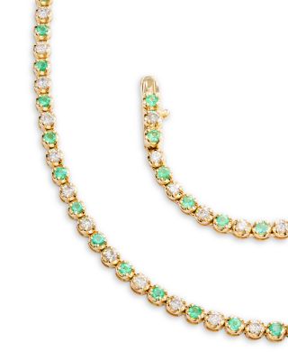 Emerald & Diamond Crown Set Tennis Necklace in 14K Yellow Gold, 16.5"