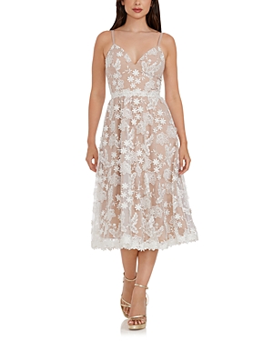 Shop Dress The Population Tahani Floral Embroidered Fit & Flare Midi Dress In White/nude