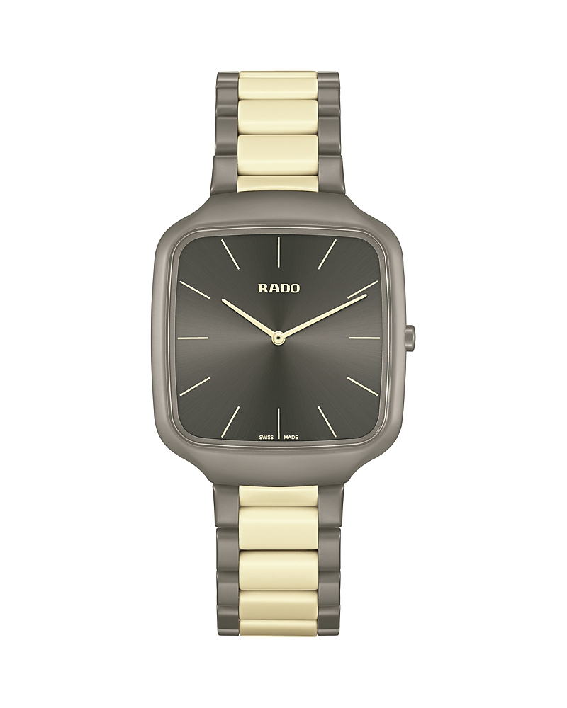 Rado Unisex Swiss True Square Thinline Les Couleurs Le Corbusier Cream & Gray Ceramic Bracelet Watch 37mm In Gray/gold