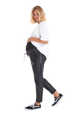Comfy Cool Foldover Waistband Faux Leather Maternity Jogger Pants
