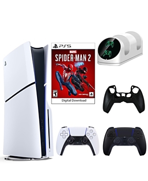 PS5 SpiderMan 2 Console with Extra Black Dualsense Controller, Dual Charging Dock and Silicone Sleeve