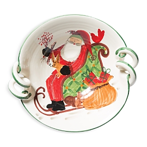 Vietri Old St. Nick Handled Scallop Bowl with Sleigh