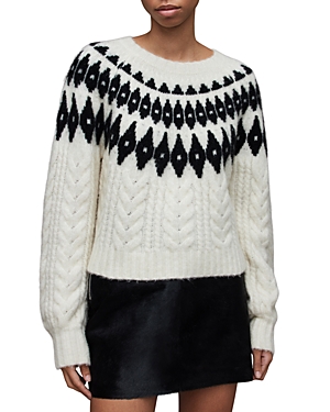 Shop Allsaints Larson Cable Knit Crewneck Sweater In Chalk/ Black