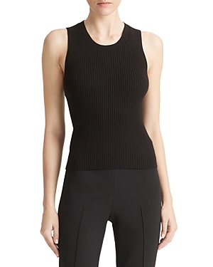 Shop Vince Ribbed High Neck Tank Top In Black