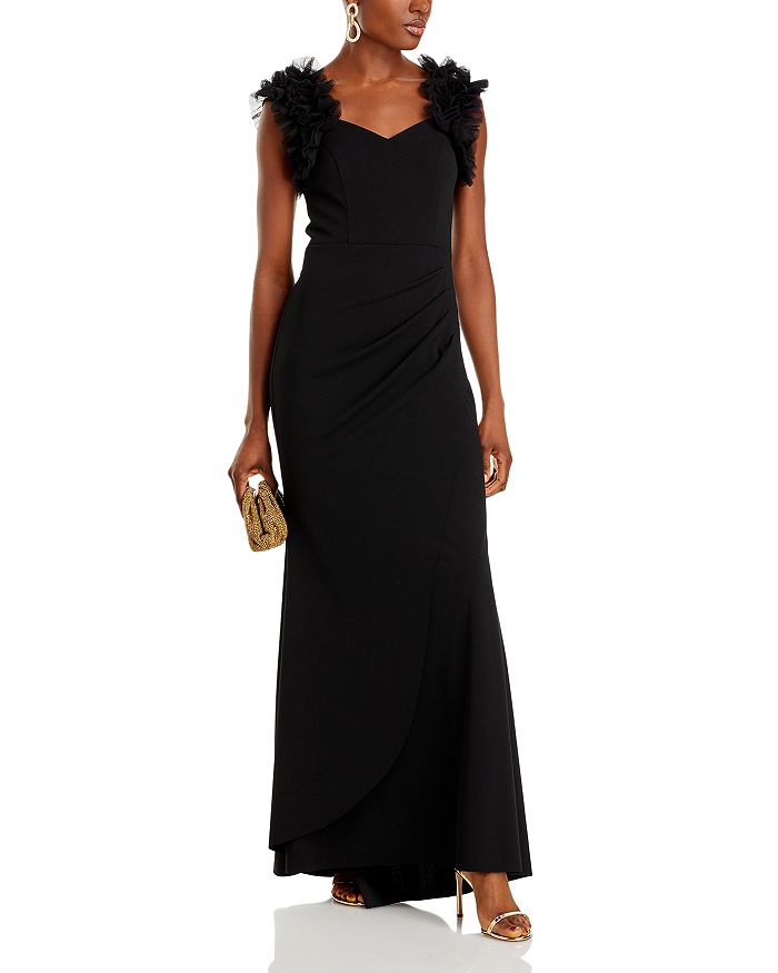 AQUA Long Scuba Crepe Ruffle Shoulder Dress - 100% Exclusive Women - Bloomingdale's