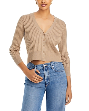 Shop Majestic Metallic Ribbed Cropped Cardigan In Camel