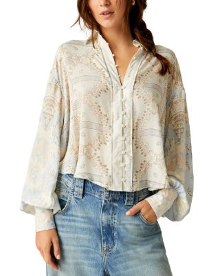 Free People Women's Virgo Baby Floral Crop Shirt In Spring Blue