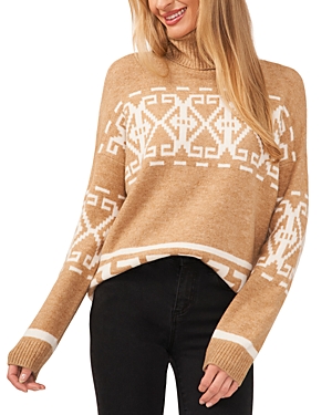 Shop Cece Fair Isle Knit Turtleneck Sweater In Latte Heather