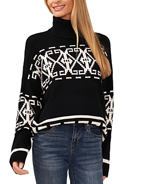 Cece Fair Isle Turtleneck Sweater In Rich Black